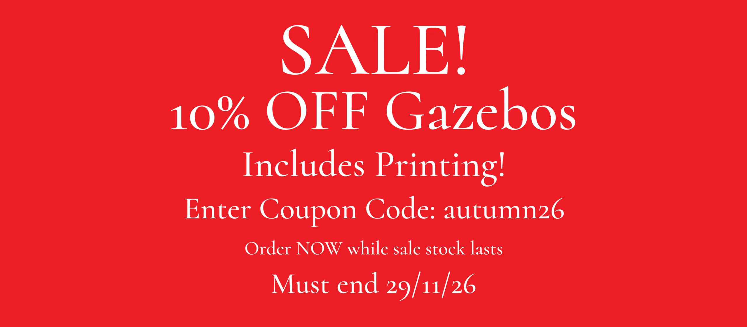 10% Discount Coupon Gazebos Galore